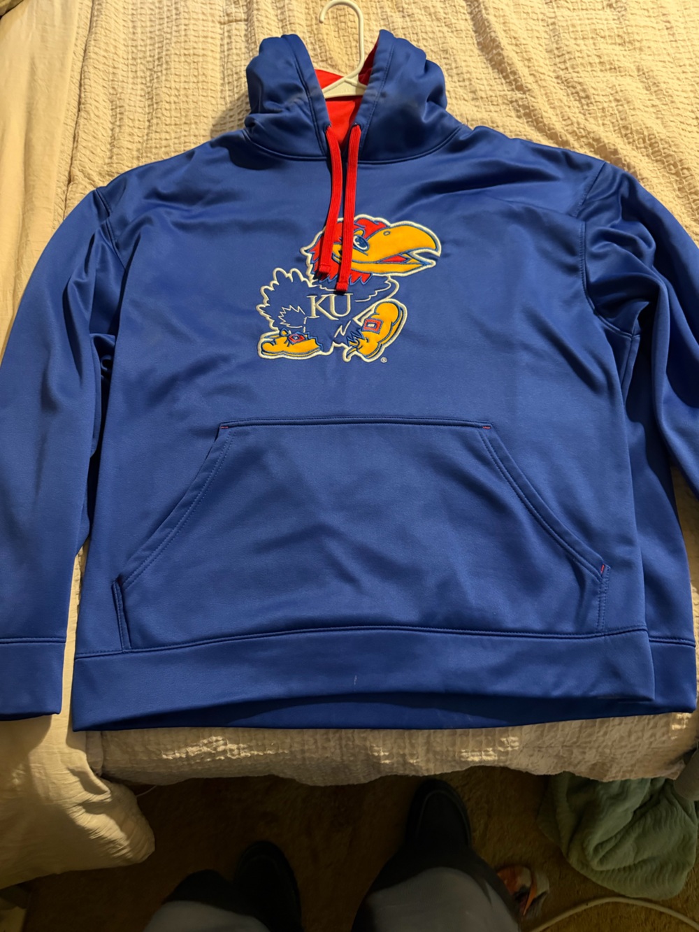 KU Jayhawk - Champion Royal Blue Pullover Hoodie with Red Accents